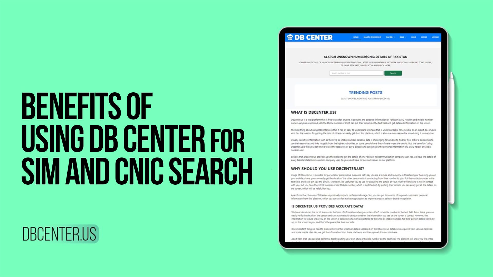 Benefits of Using DB Center for SIM and CNIC Search
