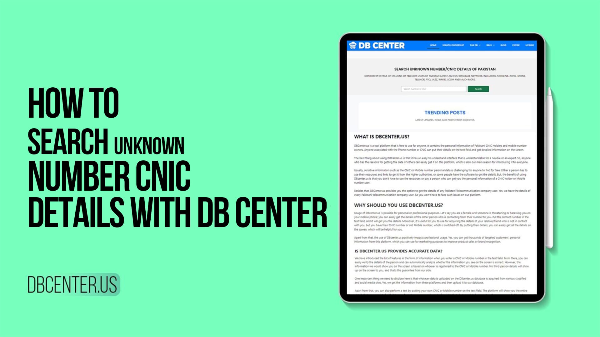 How to Search Unknown Number CNIC Details with DB Center