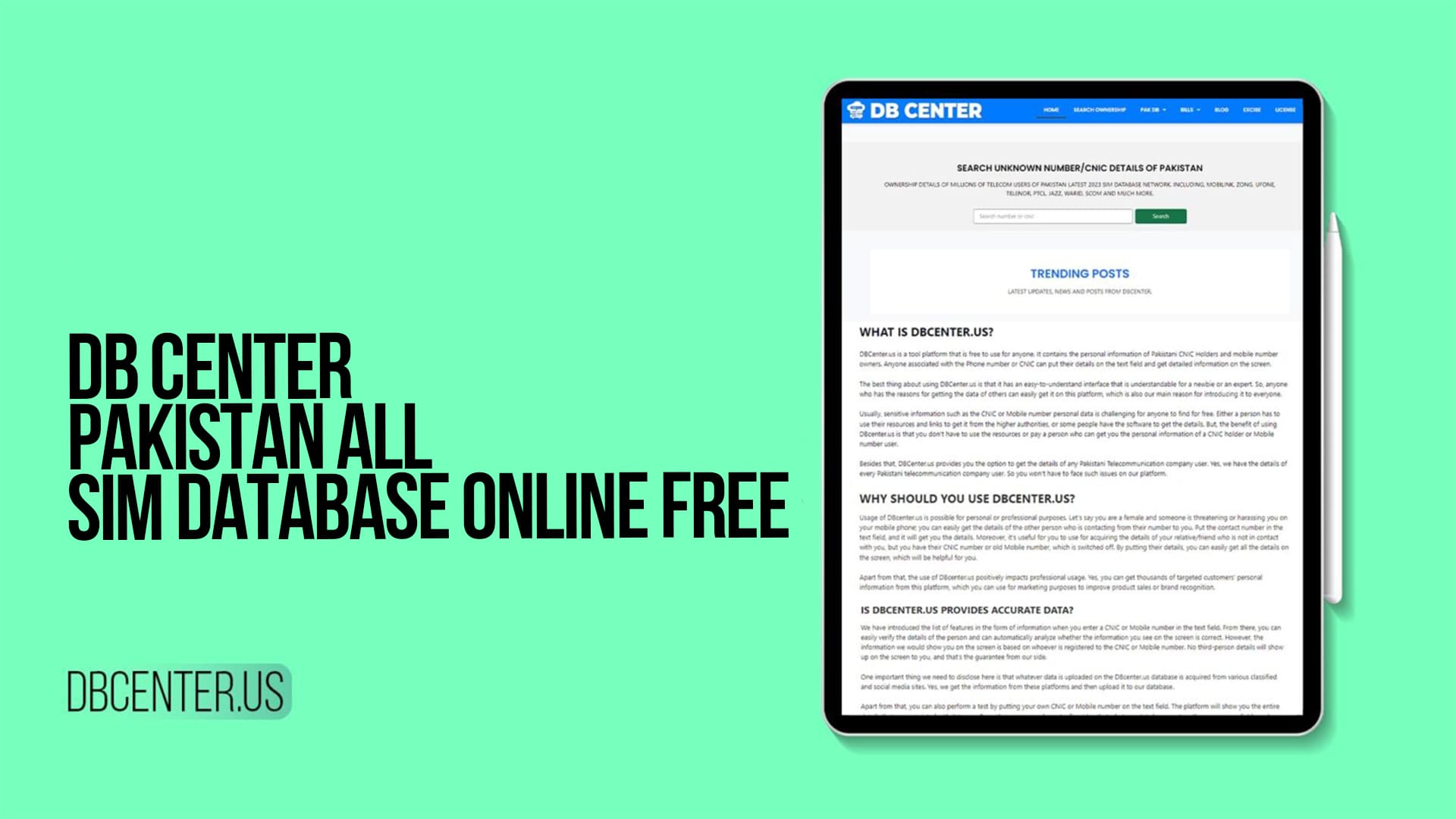 DB Center - Pakistan All SIM DATABASE Online Free